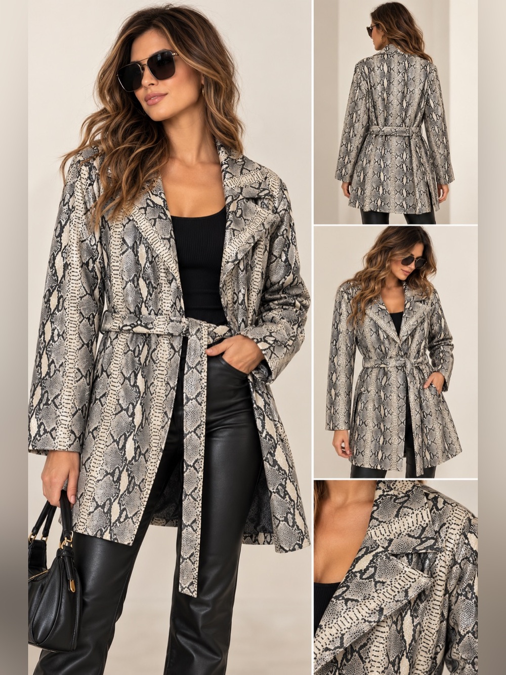 Pelle Studio Wilsons Leather Snakeskin Print Belted Trench Coat 2XL